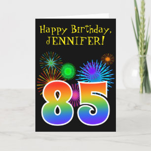 Fun Fireworks + Rainbow Pattern "85" Birthday # Kaart