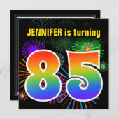 Fun Fireworks + Rainbow Pattern "85" Birthday # Kaart (Voorkant / Achterkant)