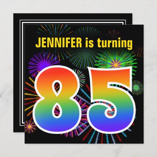 Fun Fireworks + Rainbow Pattern "85" Birthday # Kaart (Voorkant / Achterkant)