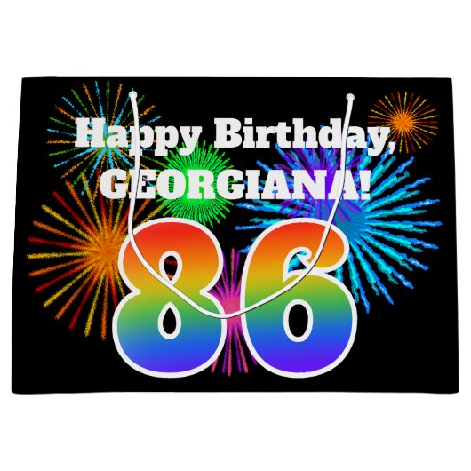 Fun Fireworks + Rainbow Pattern "86" Birthday # Groot Cadeauzakje (Voorkant)