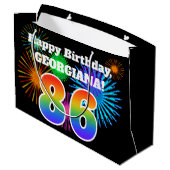 Fun Fireworks + Rainbow Pattern "86" Birthday # Groot Cadeauzakje (Achterkant Gekanteld)