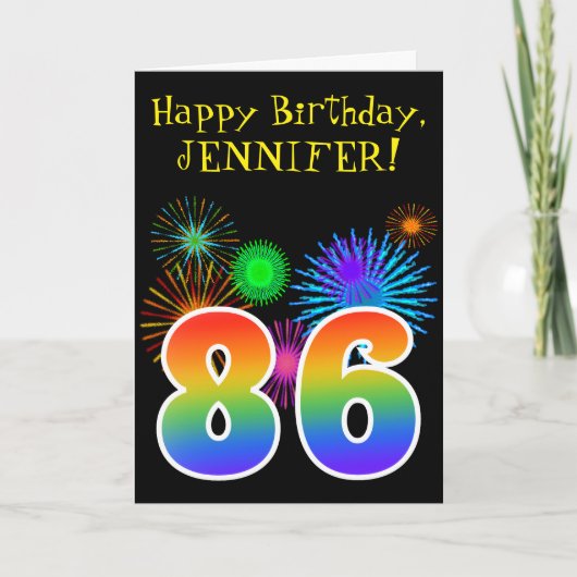 Fun Fireworks + Rainbow Pattern "86" Birthday # Kaart (Voorkant)