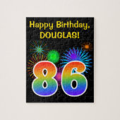 Fun Fireworks + Rainbow Pattern "86" Birthday # Legpuzzel (Verticaal)