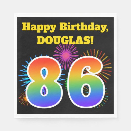 Fun Fireworks + Rainbow Pattern "86" Birthday # Servet (Voorkant)