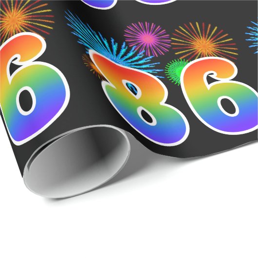 Fun Fireworks + Rainbow Pattern "86" Event Number Cadeaupapier (Rol Hoek)
