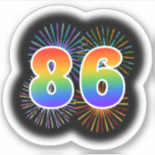 Fun Fireworks + Rainbow Pattern "86" Event # Sticker (Voorkant)