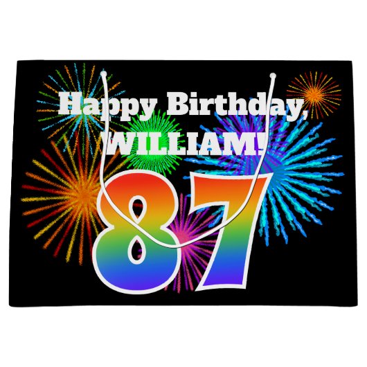Fun Fireworks + Rainbow Pattern "87" Birthday # Groot Cadeauzakje (Voorkant)