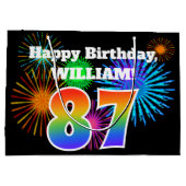 Fun Fireworks + Rainbow Pattern "87" Birthday # Groot Cadeauzakje (Achterkant)