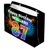Fun Fireworks + Rainbow Pattern "87" Birthday # Groot Cadeauzakje (Achterkant Gekanteld)