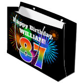 Fun Fireworks + Rainbow Pattern "87" Birthday # Groot Cadeauzakje (Voorkant Gekanteld)