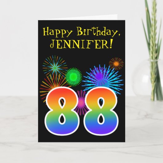 Fun Fireworks + Rainbow Pattern "88" Birthday # Kaart (Voorkant)