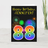 Fun Fireworks + Rainbow Pattern "88" Birthday #