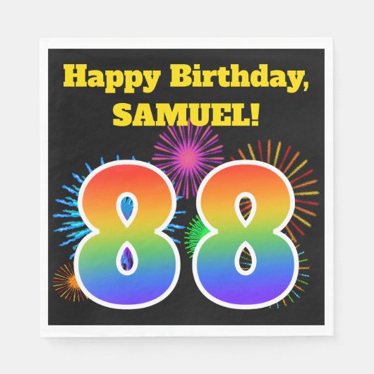 Fun Fireworks + Rainbow Pattern "88" Birthday # Servet (Voorkant)