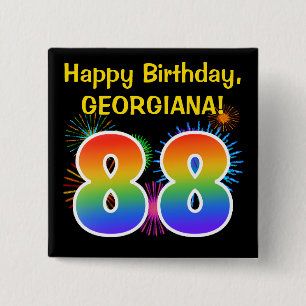 Fun Fireworks + Rainbow Pattern "88" Birthday # Vierkante Button 5,1 Cm