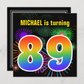 Fun Fireworks + Rainbow Pattern "89" Birthday # Kaart (Voorkant / Achterkant)