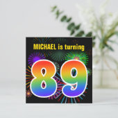 Fun Fireworks + Rainbow Pattern "89" Birthday # Kaart (Staand voorkant)