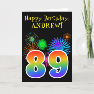 Fun Fireworks + Rainbow Pattern "89" Birthday # Kaart