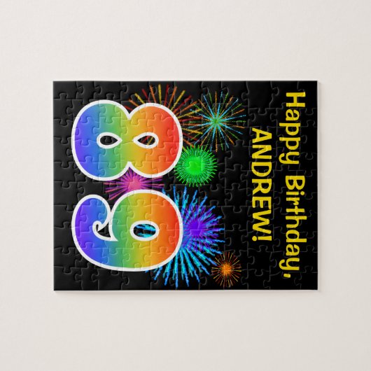 Fun Fireworks + Rainbow Pattern "89" Birthday # Legpuzzel (Horizontaal)