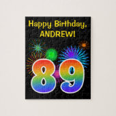 Fun Fireworks + Rainbow Pattern "89" Birthday # Legpuzzel (Verticaal)