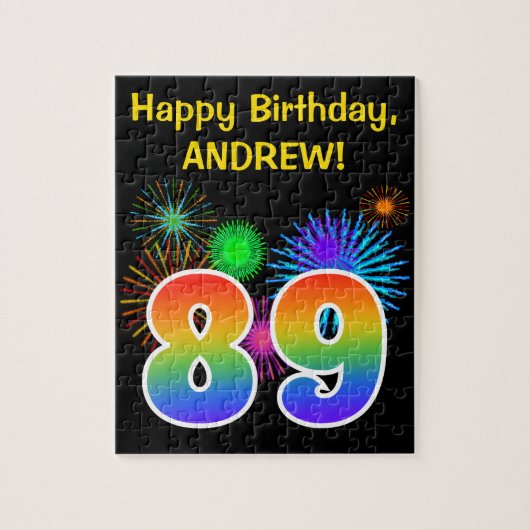 Fun Fireworks + Rainbow Pattern "89" Birthday # Legpuzzel (Verticaal)