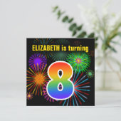Fun Fireworks + Rainbow Pattern "8" Birthday # Kaart (Staand voorkant)