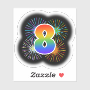 Fun Fireworks + Rainbow Pattern "8" Event # Sticker