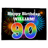 Fun Fireworks + Rainbow Pattern "90" Birthday # Groot Cadeauzakje (Achterkant)