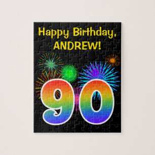 Fun Fireworks + Rainbow Pattern "90" Birthday # Legpuzzel