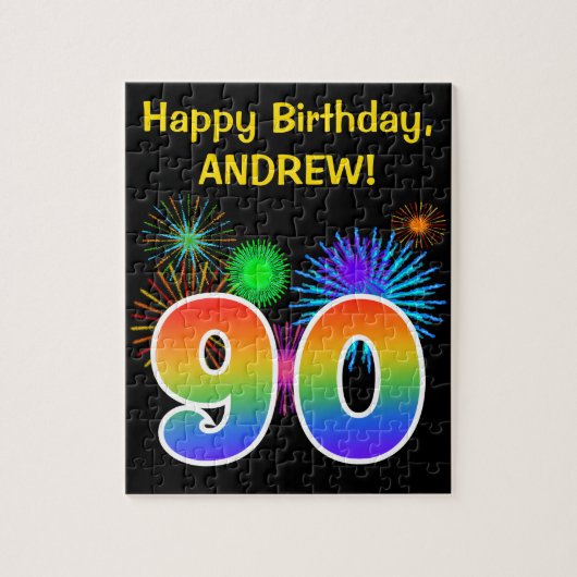 Fun Fireworks + Rainbow Pattern "90" Birthday # Legpuzzel (Verticaal)
