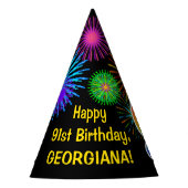 Fun Fireworks + Rainbow Pattern "91" Birthday # Feesthoedjes (Voorkant)