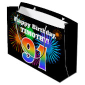 Fun Fireworks + Rainbow Pattern "91" Birthday # Groot Cadeauzakje (Achterkant Gekanteld)