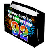 Fun Fireworks + Rainbow Pattern "92" Birthday # Groot Cadeauzakje (Achterkant Gekanteld)