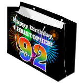 Fun Fireworks + Rainbow Pattern "92" Birthday # Groot Cadeauzakje (Voorkant Gekanteld)