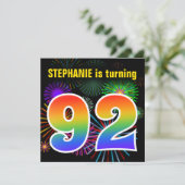 Fun Fireworks + Rainbow Pattern "92" Birthday # Kaart (Staand voorkant)