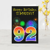 Fun Fireworks + Rainbow Pattern "92" Birthday # Kaart (Gele Bloem)