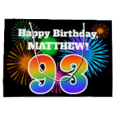 Fun Fireworks + Rainbow Pattern "93" Birthday # Groot Cadeauzakje (Achterkant)