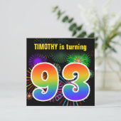 Fun Fireworks + Rainbow Pattern "93" Birthday # Kaart (Staand voorkant)