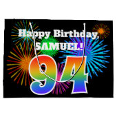 Fun Fireworks + Rainbow Pattern "94" Birthday # Groot Cadeauzakje (Achterkant)