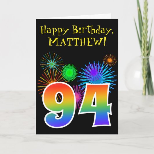 Fun Fireworks + Rainbow Pattern "94" Birthday # Kaart (Voorkant)
