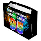 Fun Fireworks + Rainbow Pattern "95" Birthday # Groot Cadeauzakje (Achterkant Gekanteld)