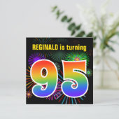 Fun Fireworks + Rainbow Pattern "95" Birthday # Kaart (Staand voorkant)