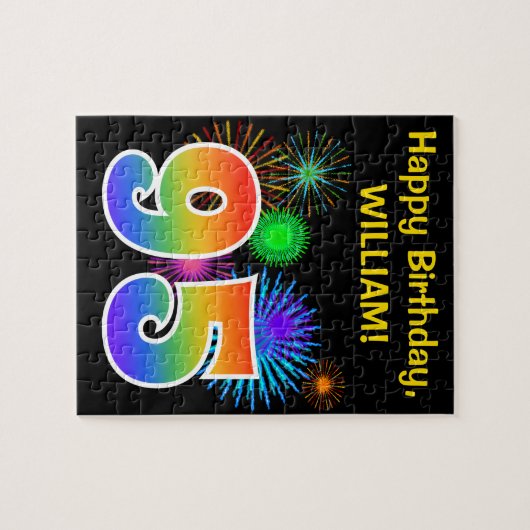 Fun Fireworks + Rainbow Pattern "95" Birthday # Legpuzzel (Horizontaal)
