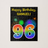 Fun Fireworks + Rainbow Pattern "96" Birthday # Legpuzzel (Verticaal)