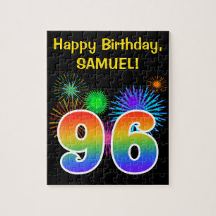 Fun Fireworks + Rainbow Pattern "96" Birthday # Legpuzzel