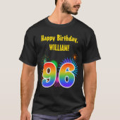 Fun Fireworks + Rainbow Pattern "96" Birthday # T-shirt (Voorkant)