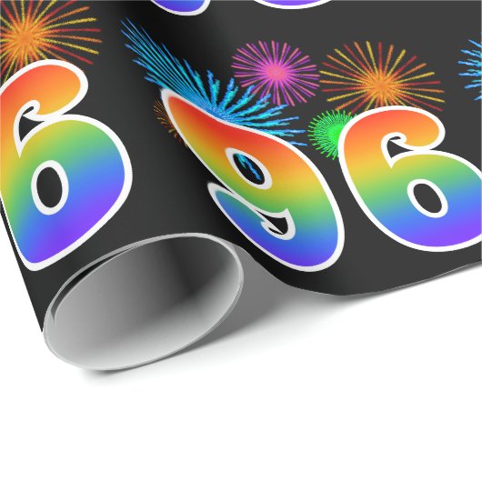 Fun Fireworks + Rainbow Pattern "96" Event Number Cadeaupapier (Rol Hoek)