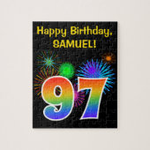 Fun Fireworks + Rainbow Pattern "97" Birthday # Legpuzzel (Verticaal)