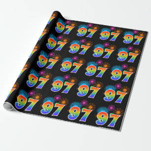Fun Fireworks + Rainbow Pattern "97" Event Number Cadeaupapier