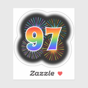 Fun Fireworks + Rainbow Pattern "97" Event # Sticker