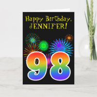Fun Fireworks + Rainbow Pattern "98" Birthday #